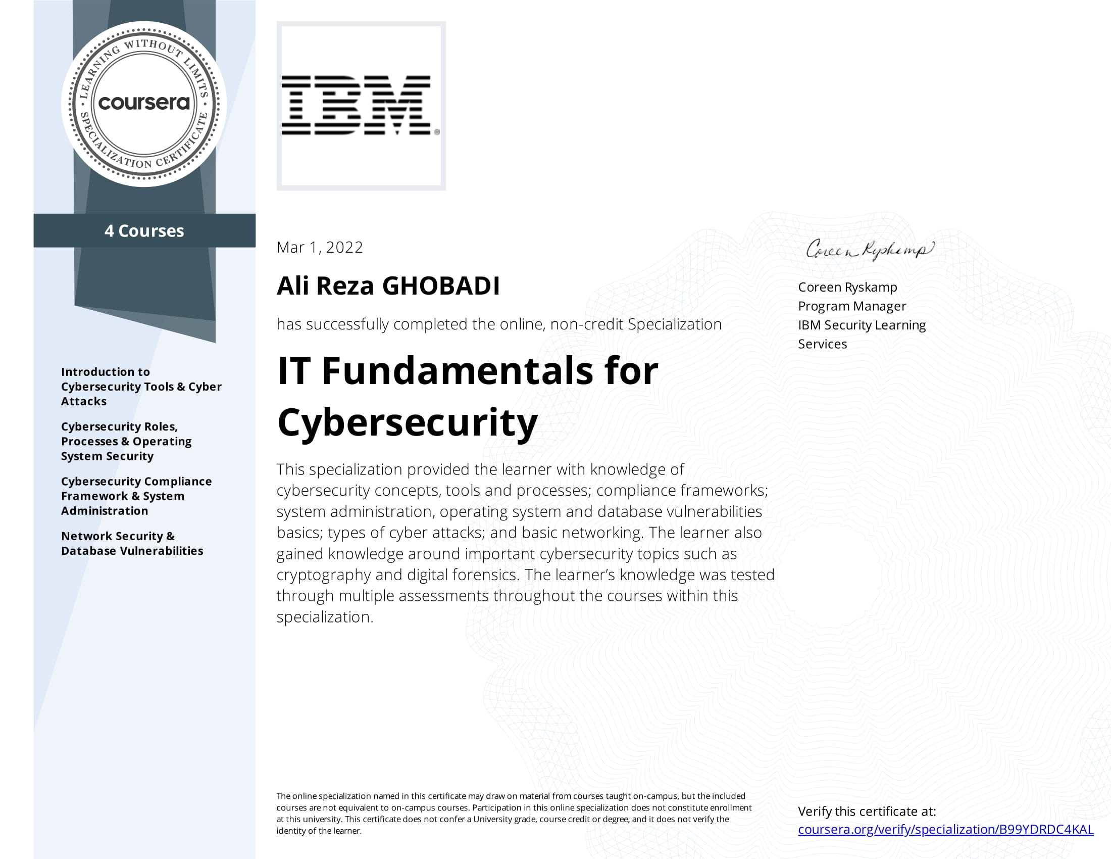 Coursera B99YDRDC4KAL-1